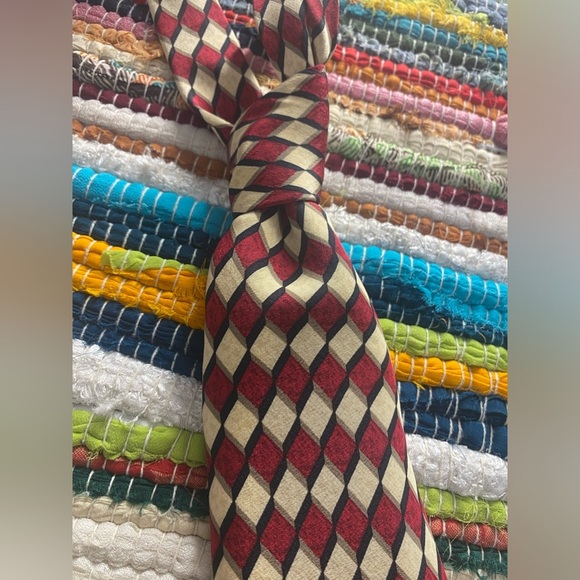 Bolgheri 100% Silk Tie, Burgundy/Tan/Gold/Black Geometric Print, Made In Italy - Picture 8 of 8